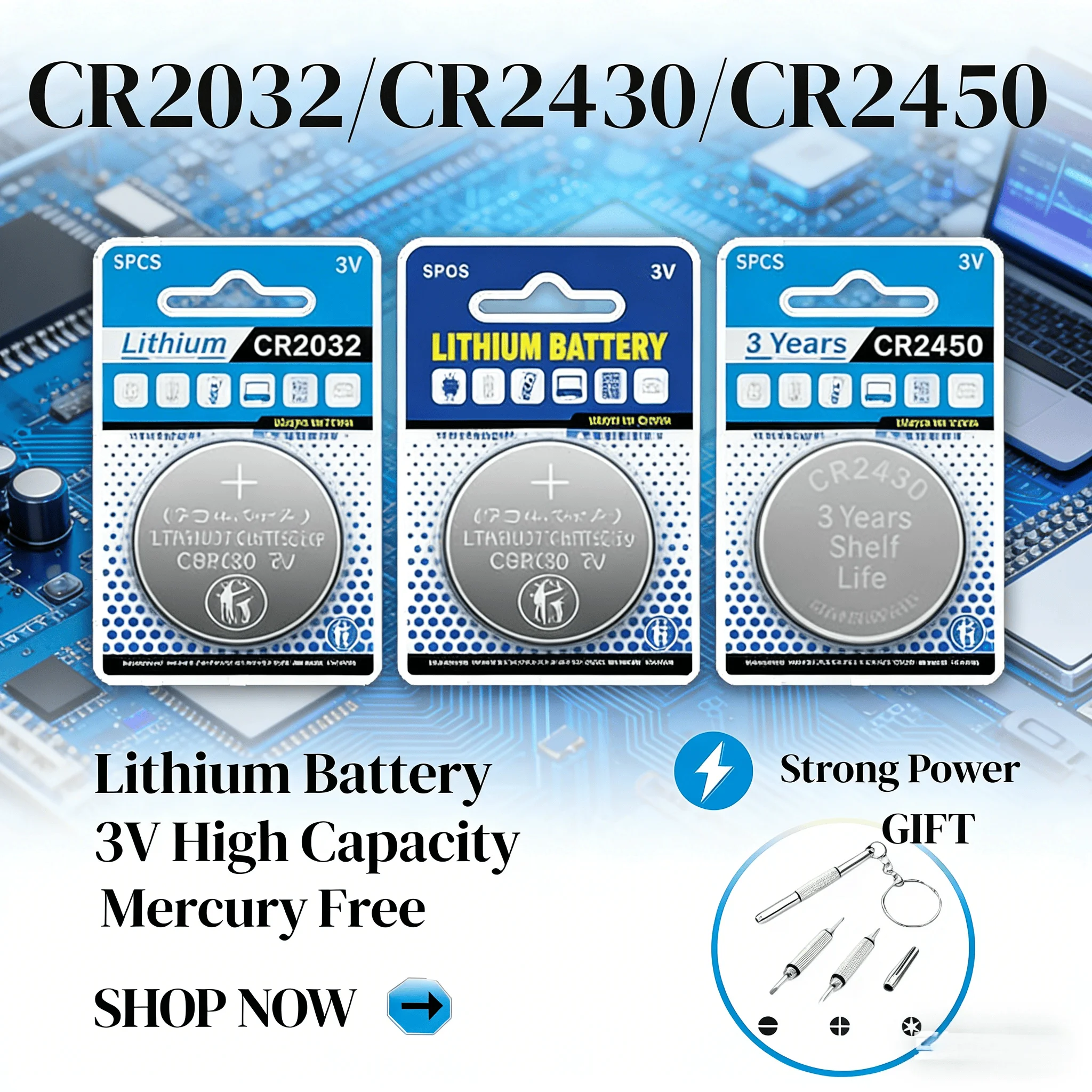

CR2032 CR2430 CR2450 Батареи 3 В литиевые кнопочные элементы для часов Автомобильный ключ FOB игрушки термометр весы компьютерная материнская плата