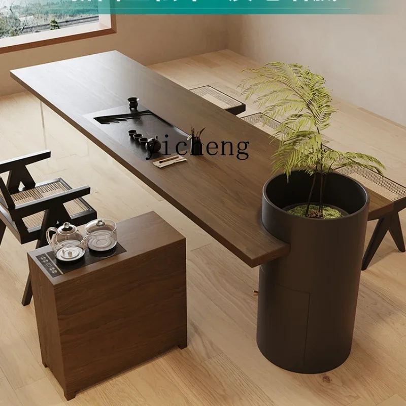 

Zf Creative Solid Wood Tea Table Can Plant Flower Trees Boss Office Tea Table Desk With Tea Tray integrated