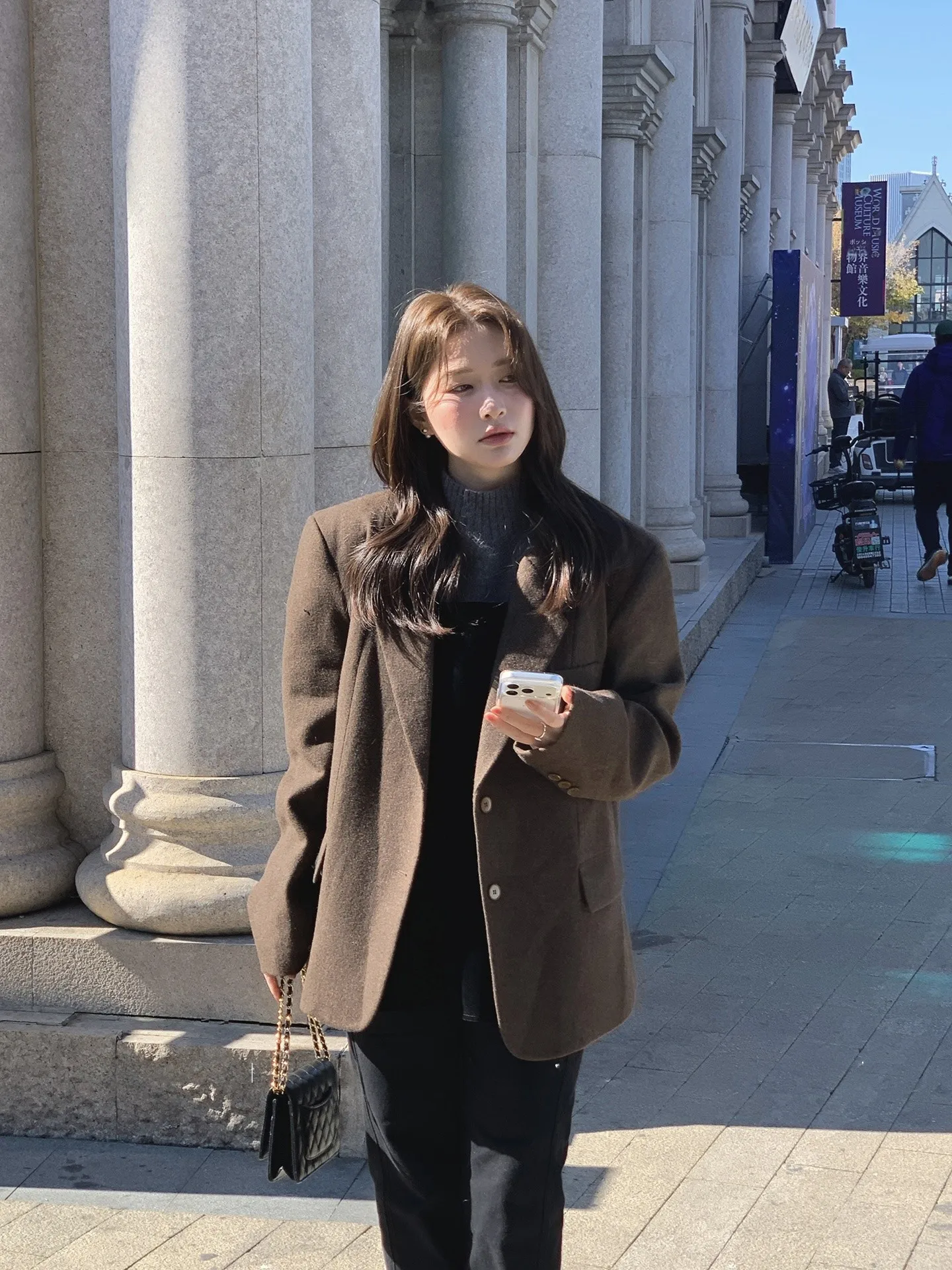 

Свободный крой, шерстяная смесь, кофейный цвет, универсальный пиджак в корейском стиле, осенне-зимняя модная верхняя одежда для женщин