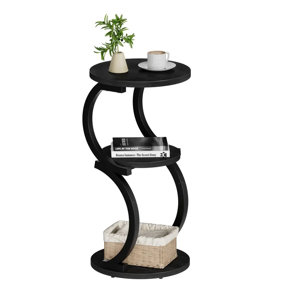 Small Round Side Table, 3Tier End Table for Living Room, Vintage Nightstand for Small Spaces Sofa Couch Corner Bedside Bedroom,