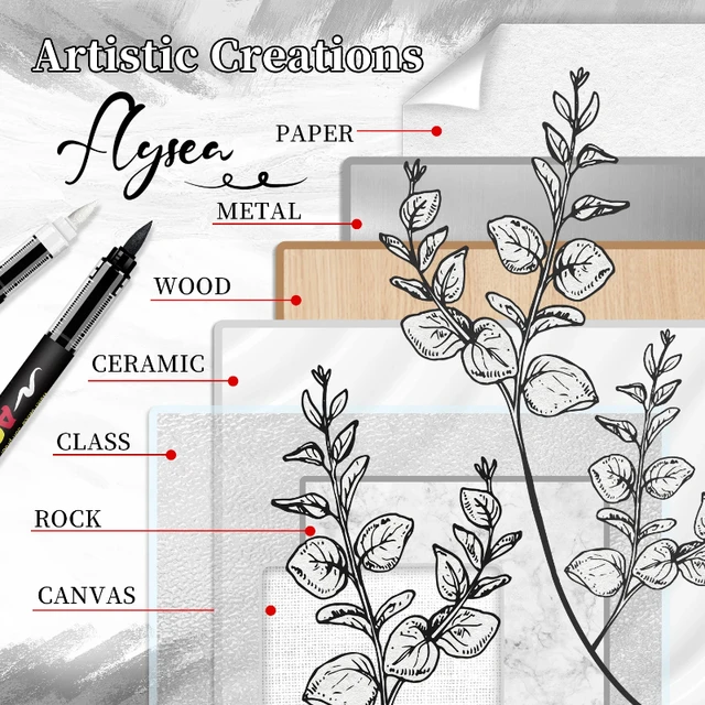 8pcs Black and White Acrylic Paint Markers Set, Large Ink Capacity, Acrylic Markers for Illustration Sketching, Wood, Glass, Fab 5
