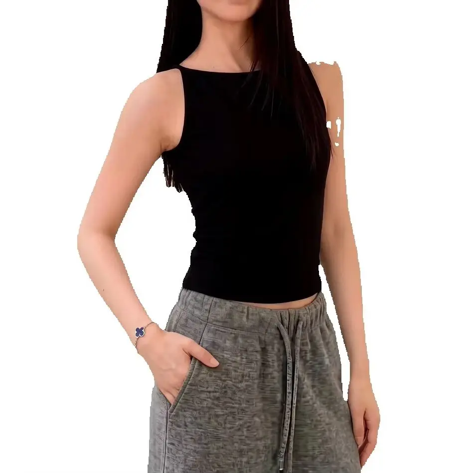 Boat Neck Sleeveless Korean Fashion T-shirt Woman Sexy Slim Y2K Camis Tanks Tops Strap Vintage Tees Shirts Cheap Clothes Woman