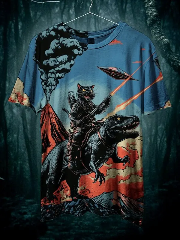 

2025 Men's Laser Dinosaur Cat Art 3D Print Casual T-shirts Funny Animal Graphic Tops Summer New Men Women Short Sleeve Y2k Tees