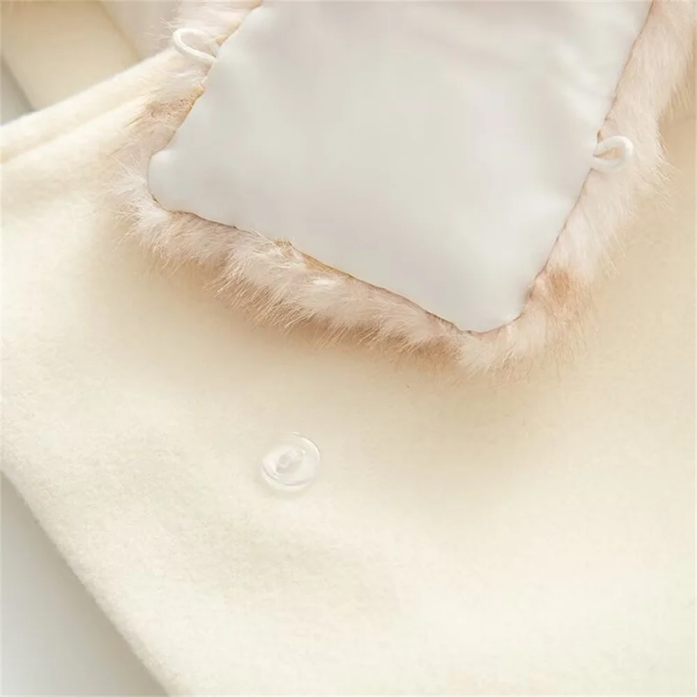 New autumn and winter women's clothing with belt temperament imitation fur fur collar medium long woolen coat jacket