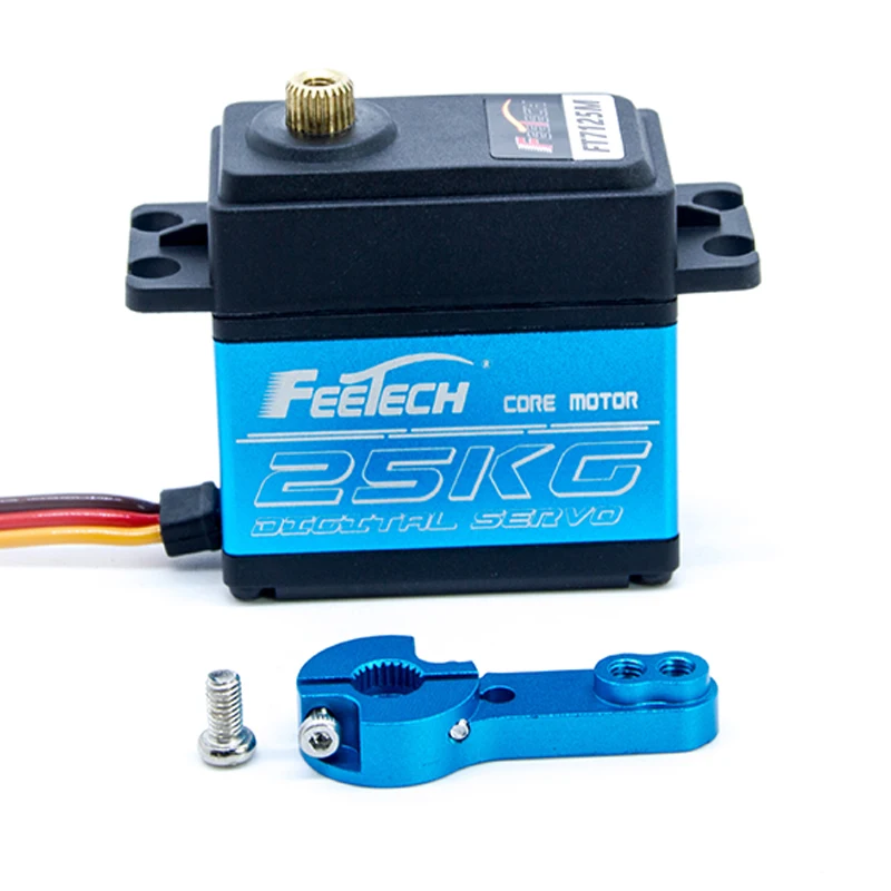 Feetech 8.4V 25KG Waterproof Digital Robotic Servo Full Servo Food Packaging Machine for RC Car Buggy Trucks Blue Metal Material