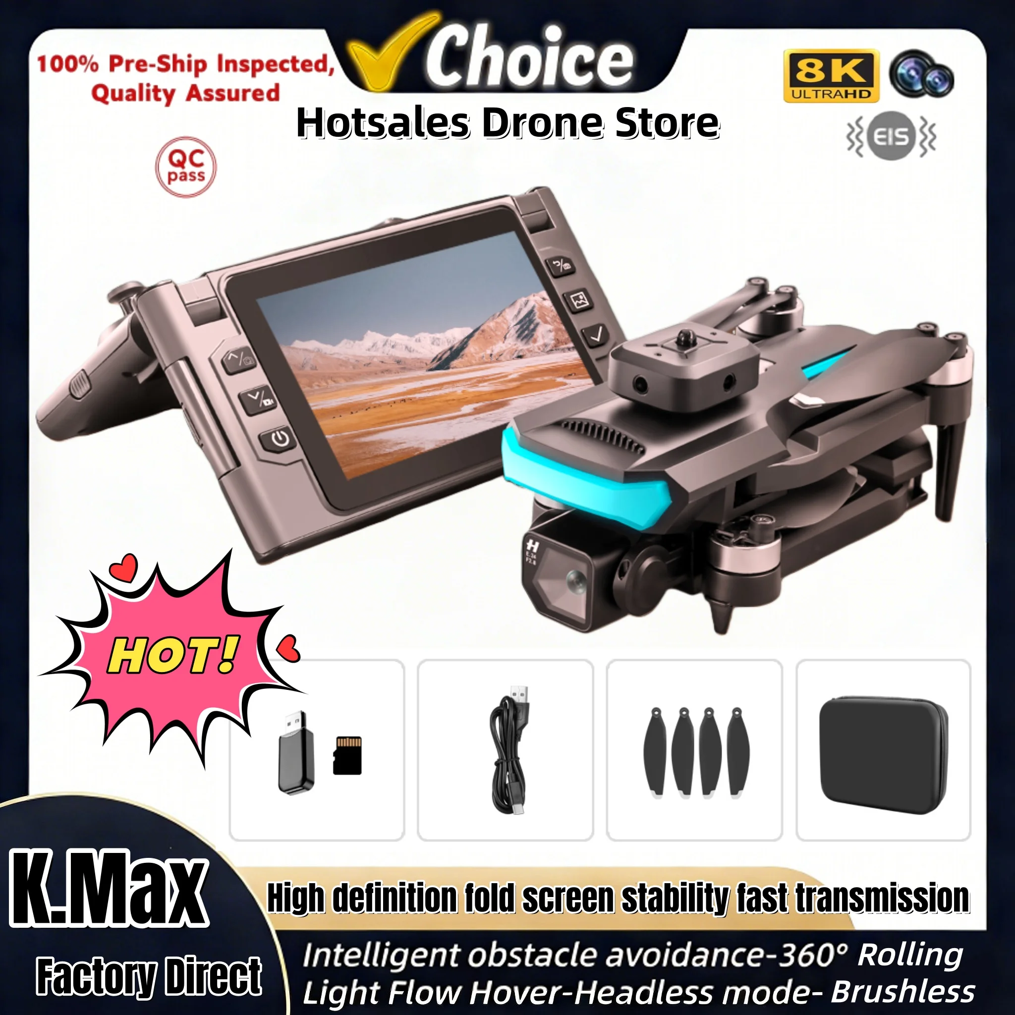 Kmax New Folding Drone Factory 4.5" Screen 8K Movie Camera O