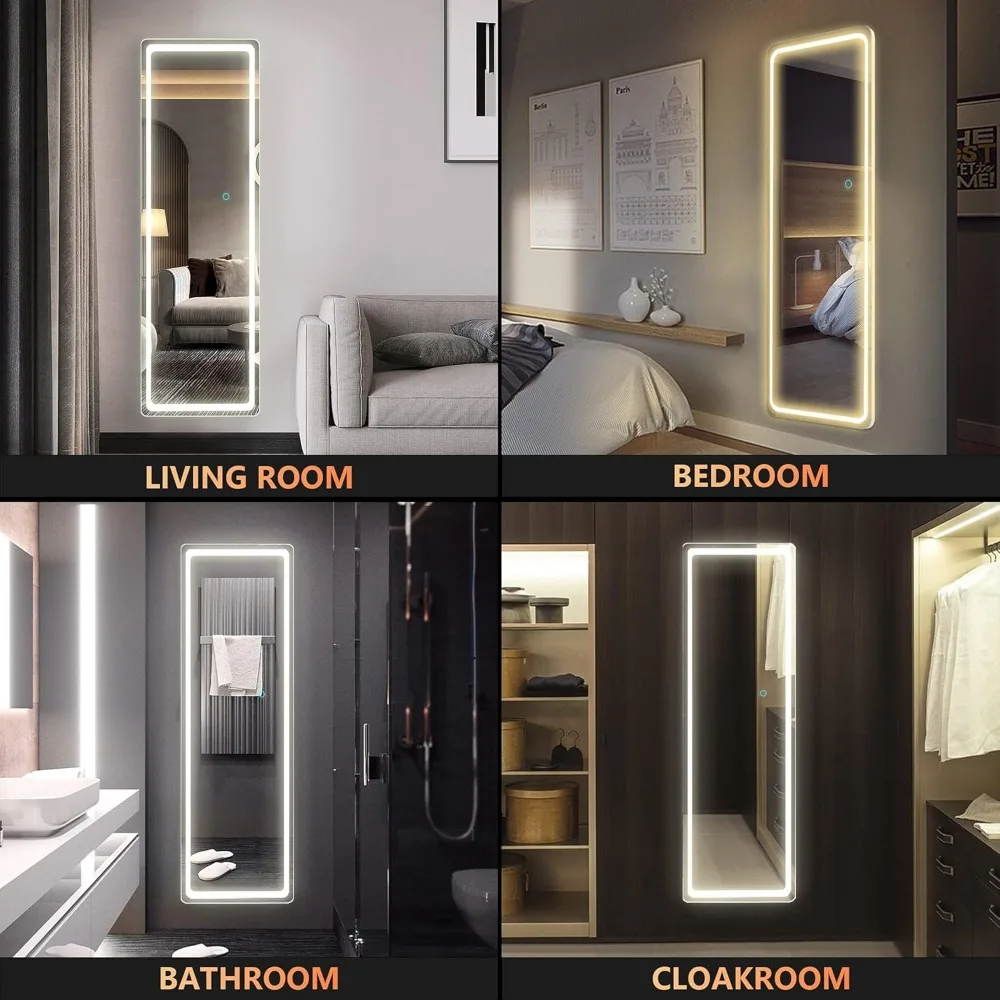 LED-beleuchteter freistehender Wandspiegel in voller Länge – Ganzkörper-Bodenspiegel, beleuchteter Kosmetikspiegel für Zuhause