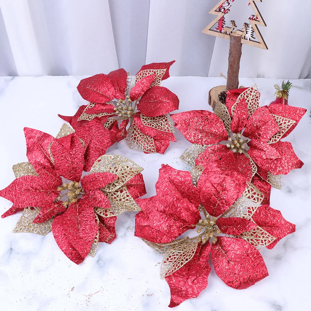 

5 Pcs Simulated Christmas Flowers Fake Blossom Glitter Wedding Simulation Decorative Artificial Adornment Decorations