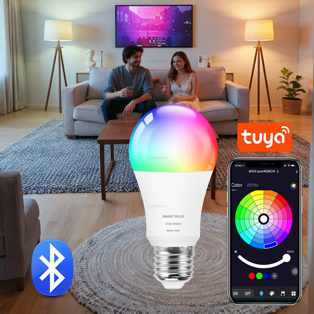 Tuya Led Light Bulb E27 Bluetooth Smart Lamp RGBCW 220V 110V LED Bulbs Dimmable Smart Life Group Control Room Decor Led Lamps