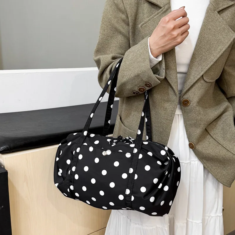 

Women's Retro Polka Dot Canvas Shoulder Tote Bag, Large Capacity Duffle Handbag, Casual Daily Travel Shopping Bag