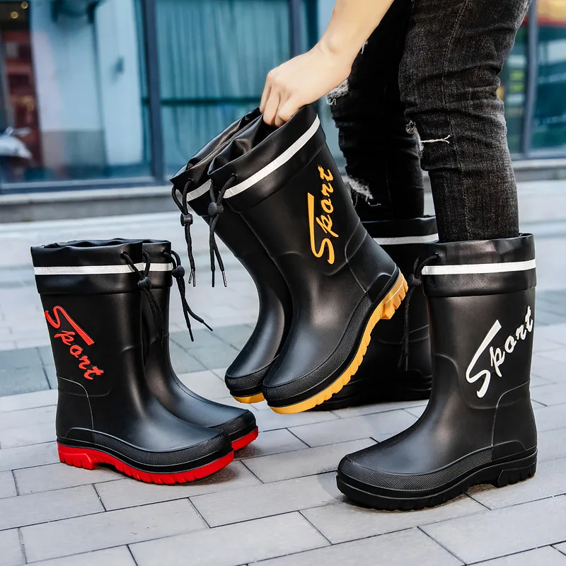 

2025Дождевые сапоги до середины икры, мужские водонепроницаемые резиновые непромокаемые сапоги без шнуровки, рабочие грязевые сапоги, теплые прочные нескользящие ботинки, лагерь для рыбалки в сельском хозяйстве