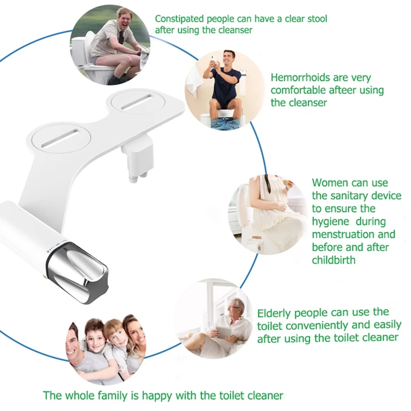 Toilet Bidet Attachment Smart Bidets Ultra-Slim Nozzles Self Cleaning Braided Hose Kit