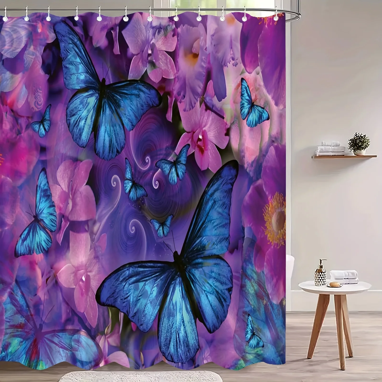 1pc a Purple Dreamy Butterfly Shower Curtain with a Healing Pattern, Featuring a High-End Elegant Design Suitable for Bathroom D