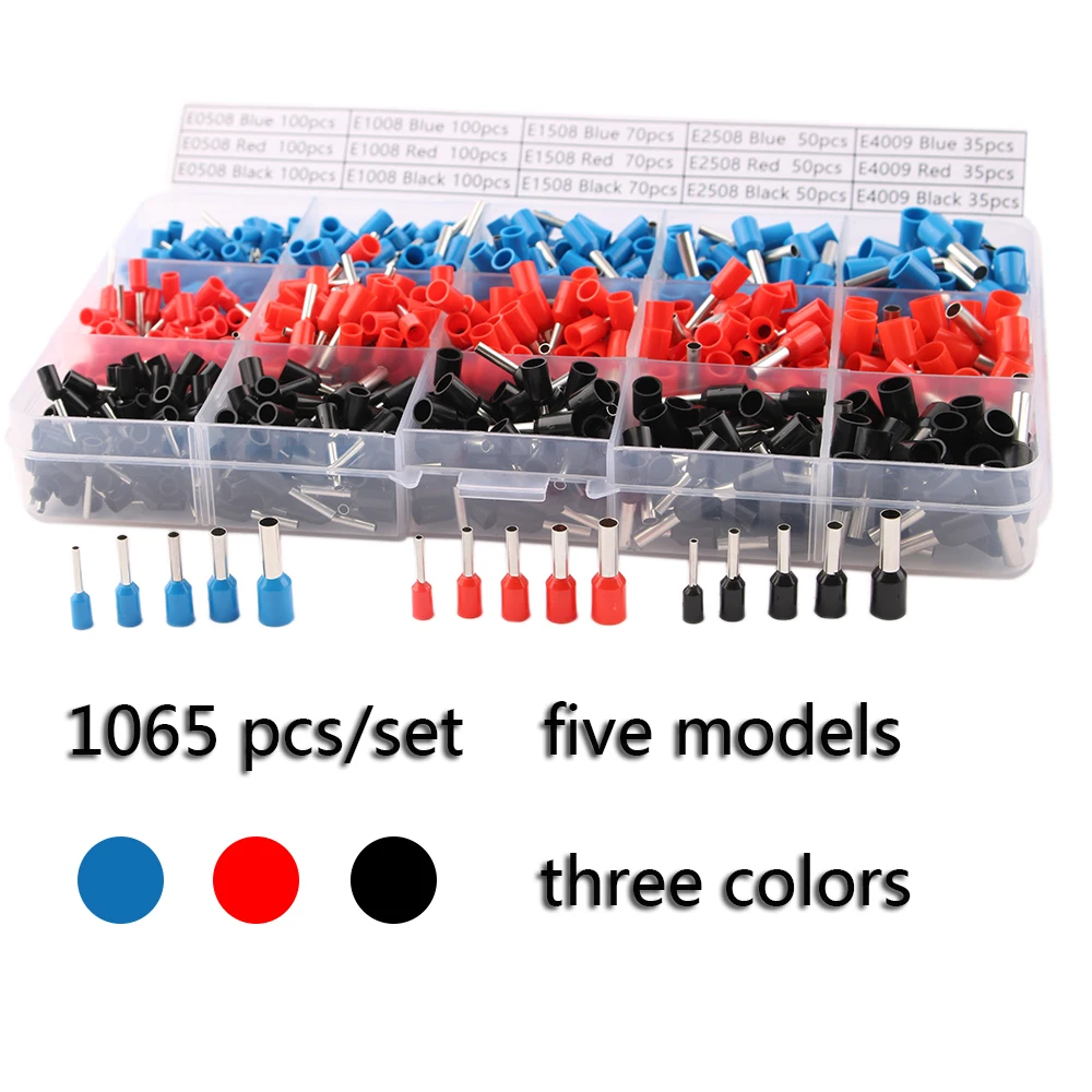 1065pcs/set 22~12AWG Wire Crimp Connector Insulated Cord Pin End Terminal Bootlace cooper Ferrules kit set plier