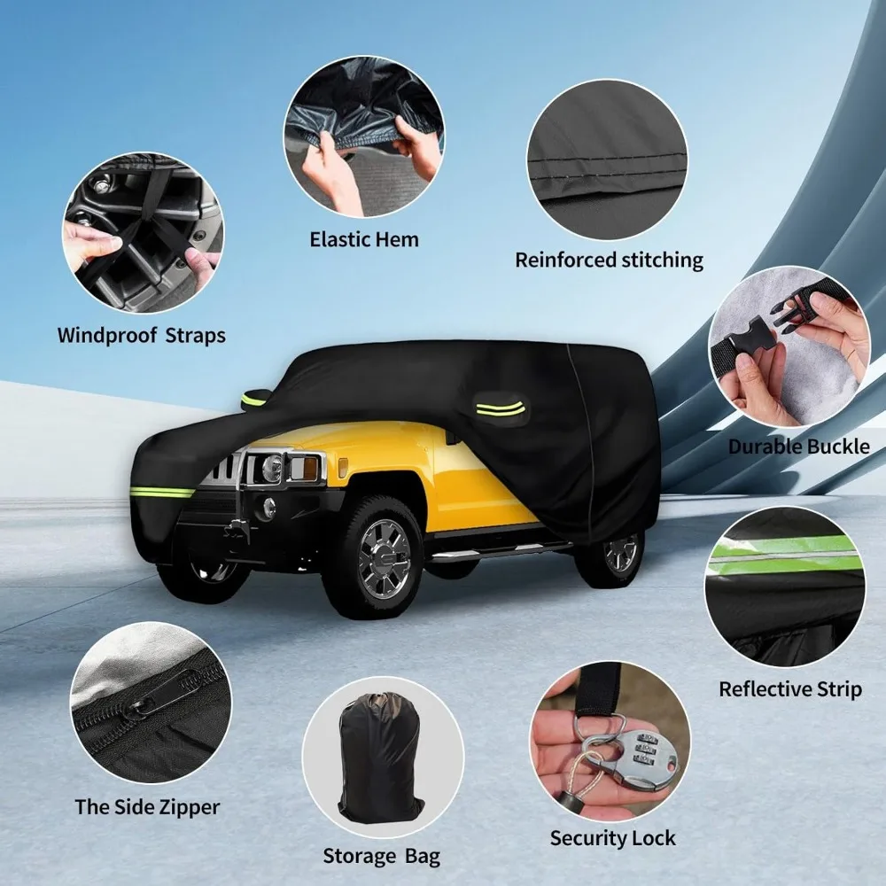 Cubierta de coche personalizada de 6 capas resistente al agua para Hummer H2 SUV 2002-2009, protección para todo tipo de clima en negro