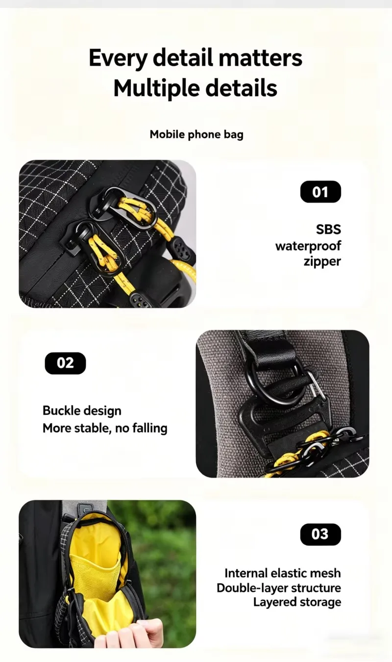 Rucksack-Schultergurt-Zubehörtasche, Smartphone-Tasche, wasserdichte Gurttasche für Sport, Wandern, Camping, leicht – Detail 9