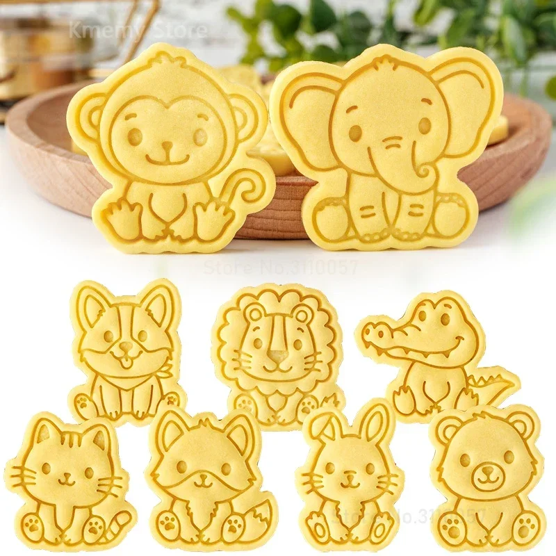 Cartoon Animals Cookie Cutter Jungle Animal Cute Tiger Lion Cat Dog Bear Elephant Biscuit Stamp Embossing Tools Cake Decoration