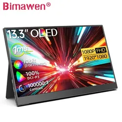 Bimawen Moniteur portable OLED de 13.3 pouces avec temps de réponse de l'écran FHD 1ms 10bit 100% DCI-P3 Moniteur W/Adaptive Sunc Game HoR Mode