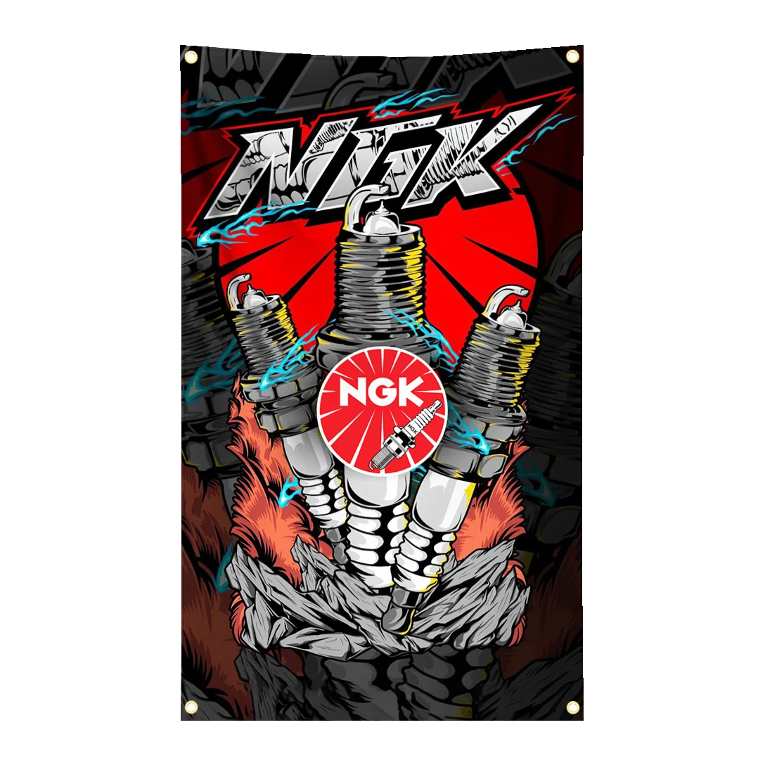 90 x 150 cm N-NGKs Zündkerzen-Flaggen-Wandteppich, Polyester-Digitaldruck-Banner für Garage, Wandkunst, Outdoor-Dekoration