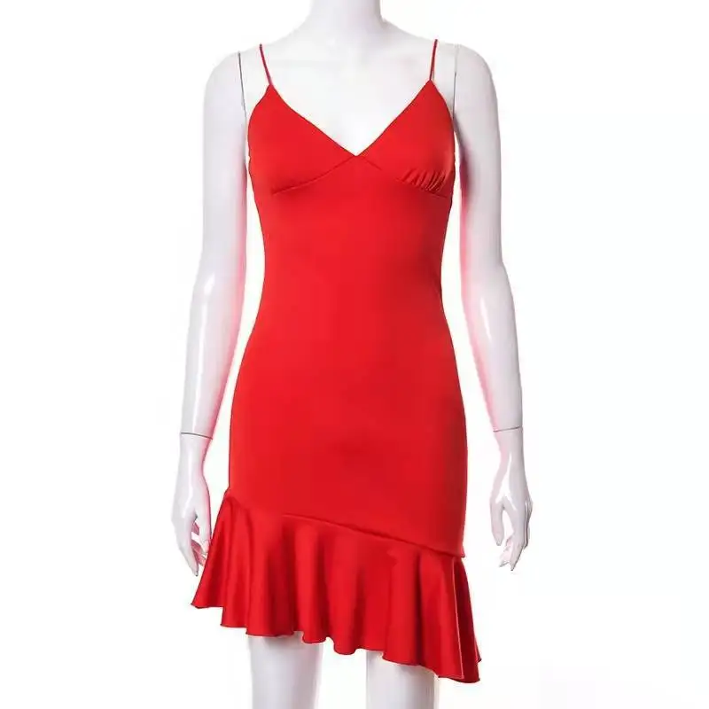 Europe and the United States women's 2024 spring and summer new solid color halter splicing halter ruffled short dress