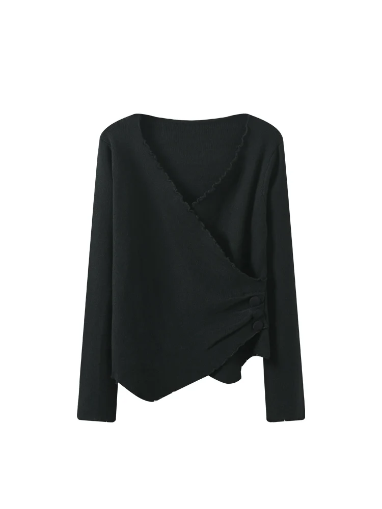 Plus Size Damen-Langarmshirt mit V-Ausschnitt und Spitzenbesatz, schlankmachendes Design, vielseitige Innenbekleidung, Herbst-Top, Polyesterfaser