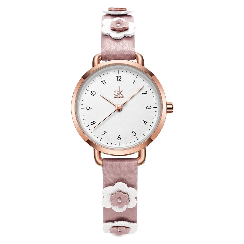 SKWomen's Watch Women's Niche High-Grade Three-Dimensional Flower Leather-Belt Watch Children's Student Watch Shenzhen Watch9019