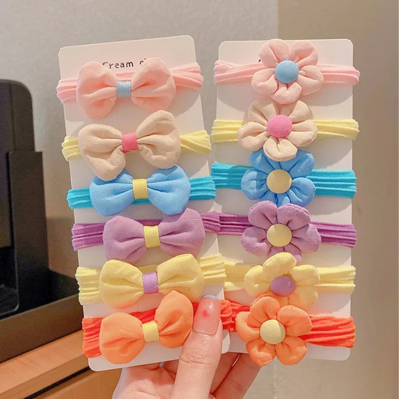 

Набор разноцветных резинок для волос с цветами и бантиками: высокоэластичные, мягкие, нескользящие, не повреждающие волосы, для девочек, держатели для хвостиков, детские аксессуары для волос
