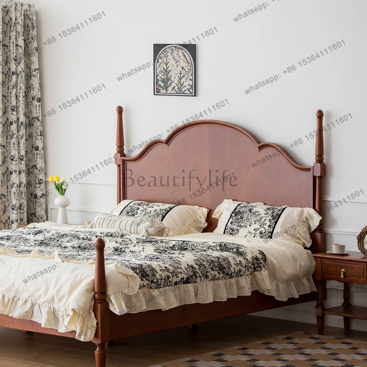 

yj9 American retro Anna bed cherry wood solid wood French premium double bed 1.8 meters