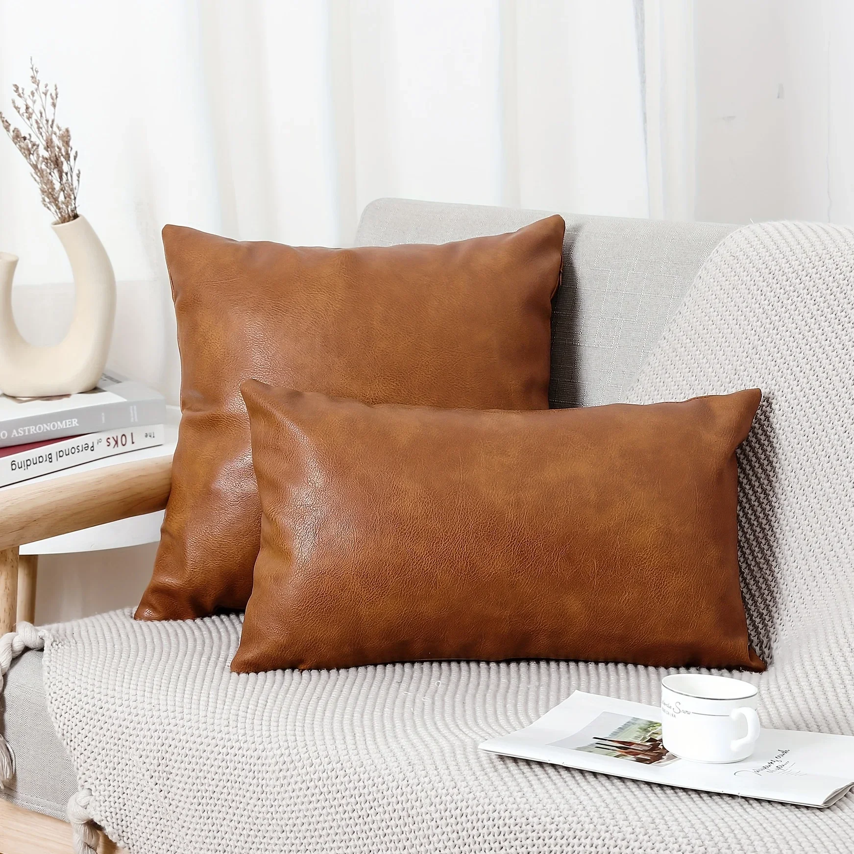 Modern Faux Leather Throw Pillow Covers - Soft and Durable For Living Room, Bedroom, Sofa, Car & Home Decor