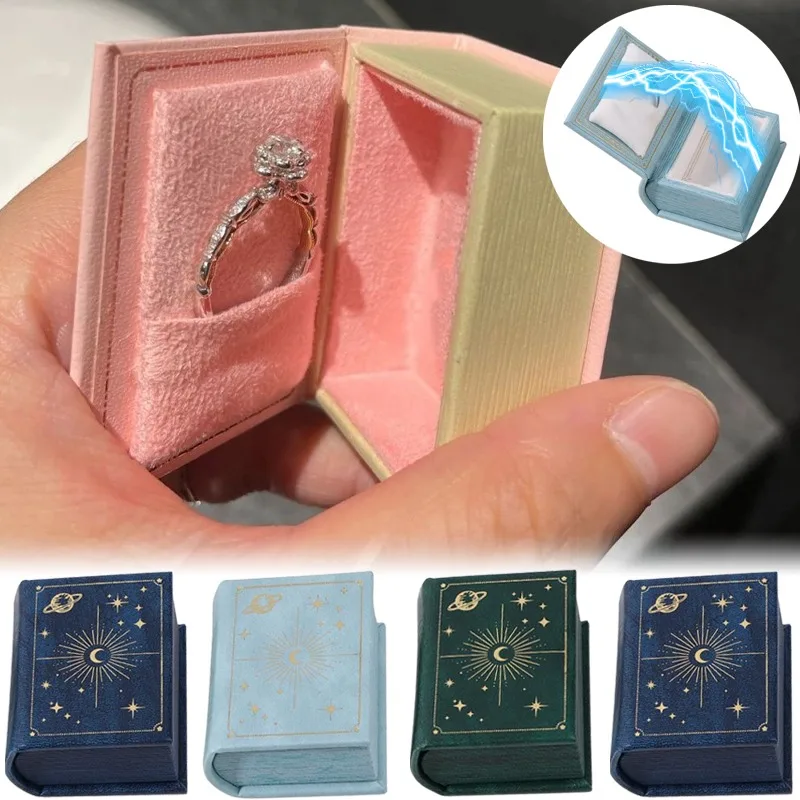 Vintage PU Leather Ring Box Book-shaped Magnetic Flip Jewelry Case for Women Men Wedding Party Jewely Storage Organizer Gifts