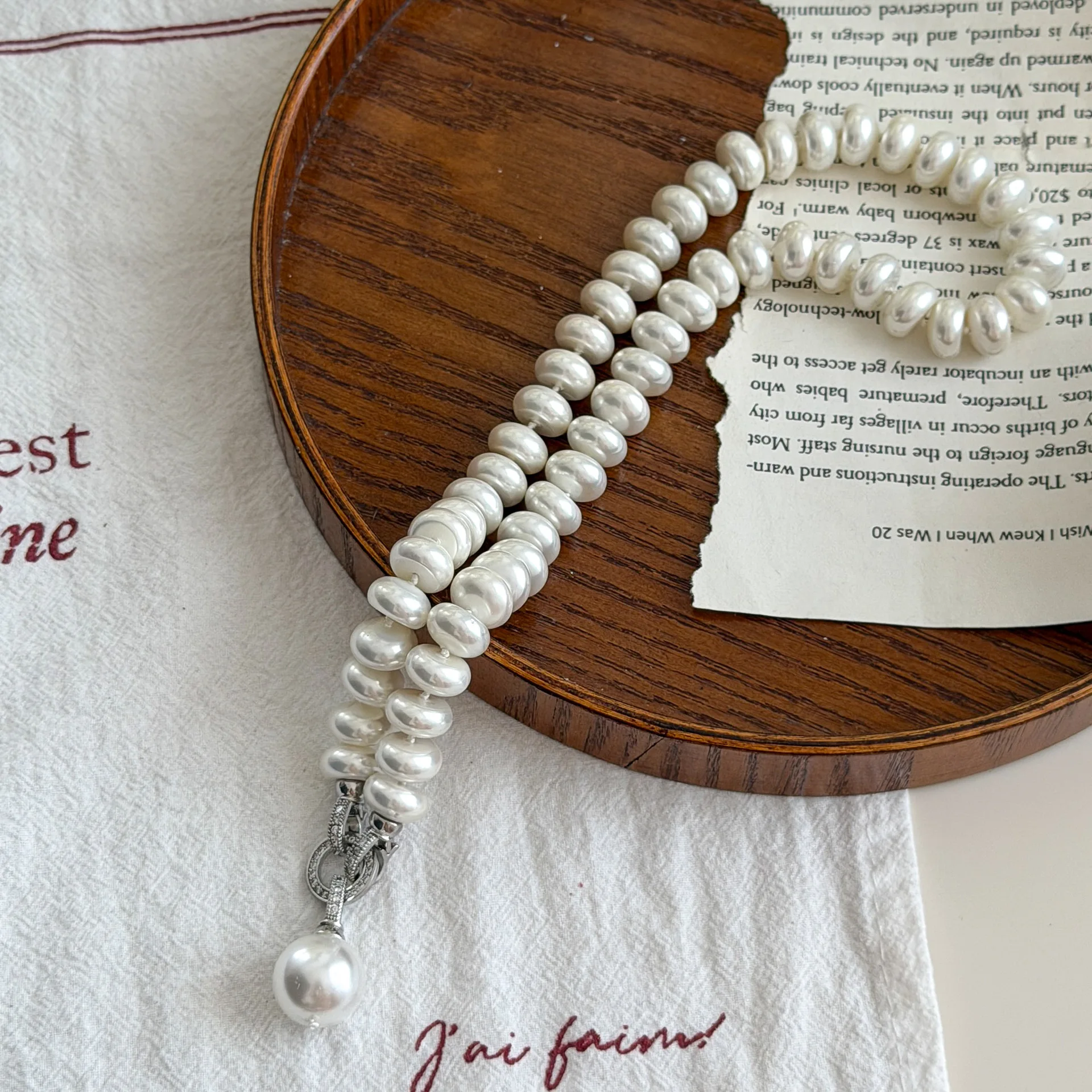 White Flat Pearl Necklace, Flying Saucer Bead Calculation Disc Bead, Wheel Bead Chain Necklace, Natural Shell Necklace