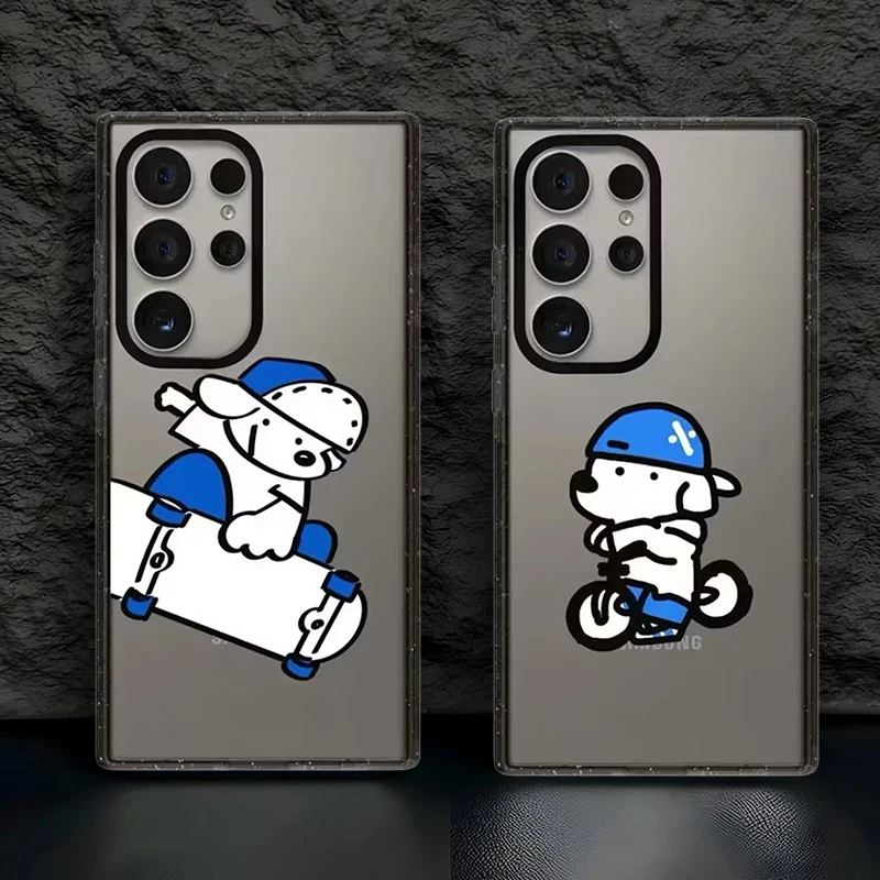 

Cartoon Cycling Dog Acrylic Black Border Case for Samsung Galaxy S26 S25 S24 S23 Ultra S26U S25+ S26 Plus Protective Case