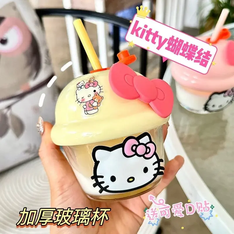 sanrio Hello Kitty creatieve glazen rietje beker voor meisjes anime cartoon hoog uitziende mini schattige dundun beker voor thuis vakantiecadeau