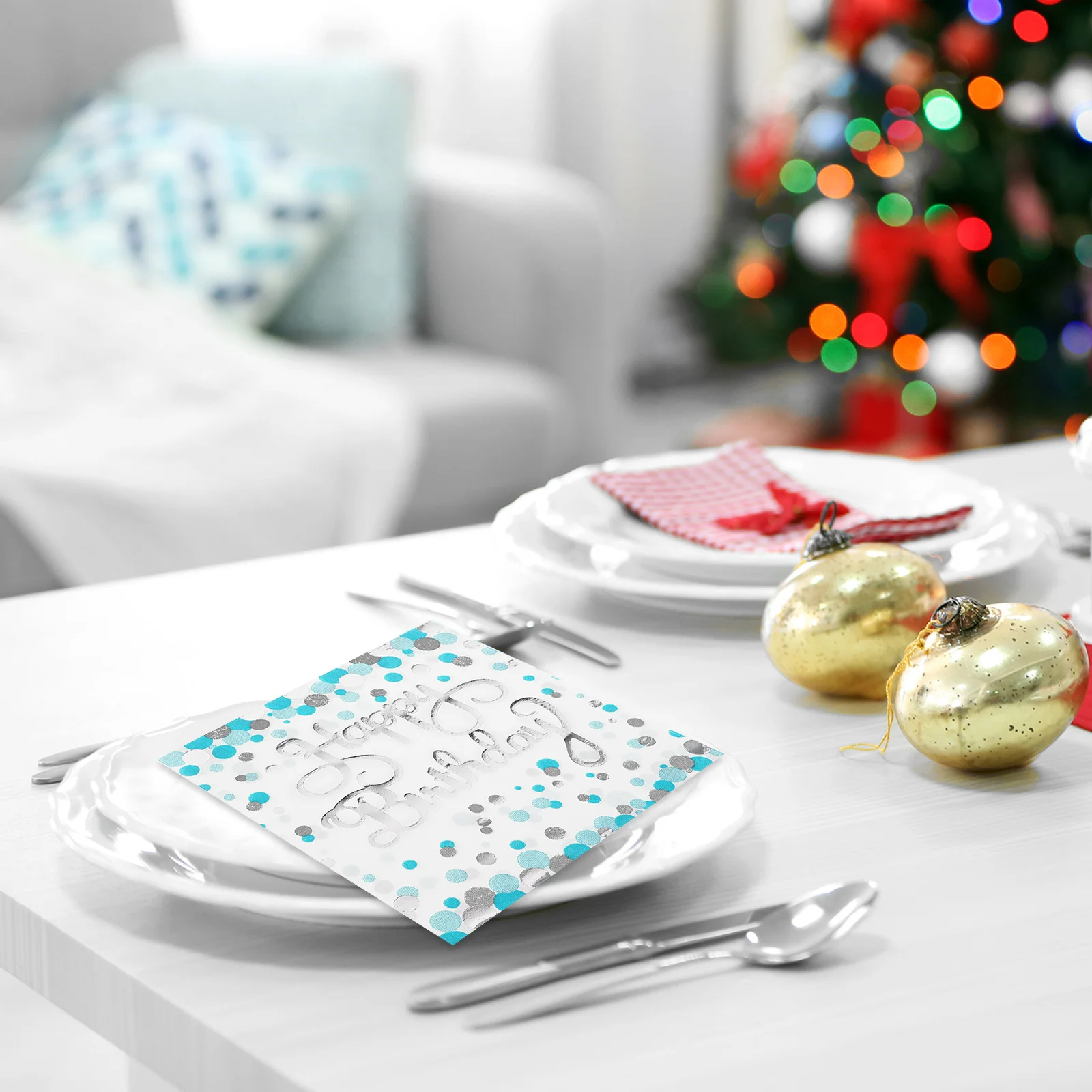 40 قطعة مناديل رقائق فضية منقطة زرقاء مناديل عشاء أنيقة للاستعمال مرة واحدة لديكور حفلات أعياد الميلاد