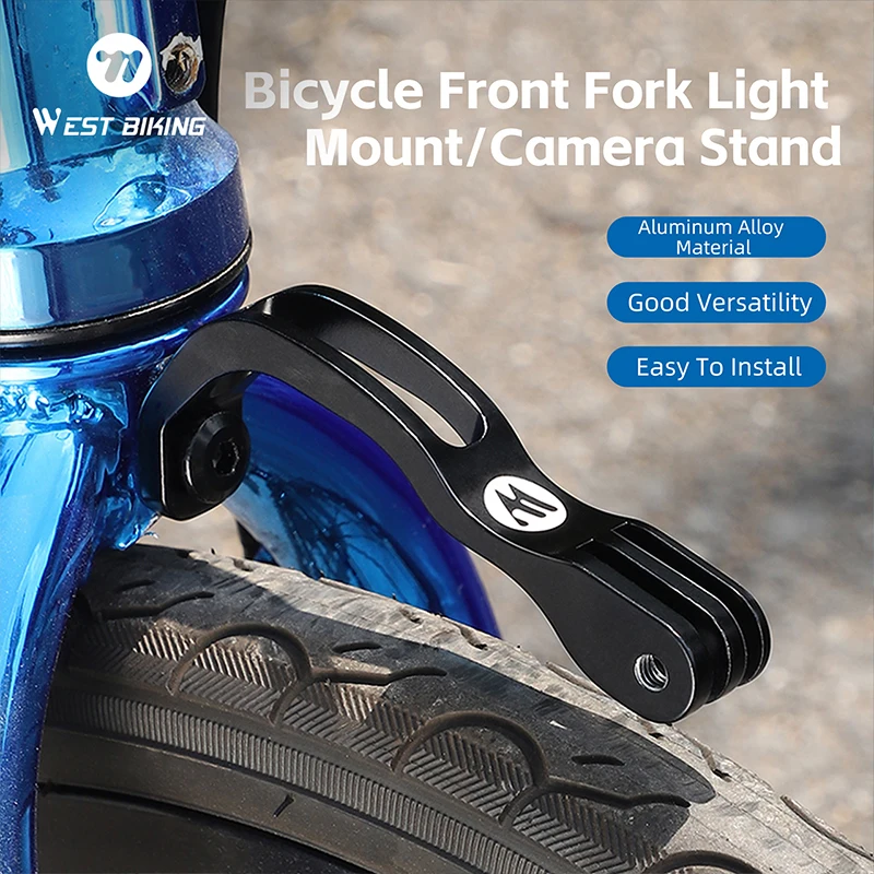 WEST BIKING Front Fork Light Holder Adjustable Aluminum Alloy Bracket For GOPRO Sport Camera Lamp Mount Stand Bike Accessories