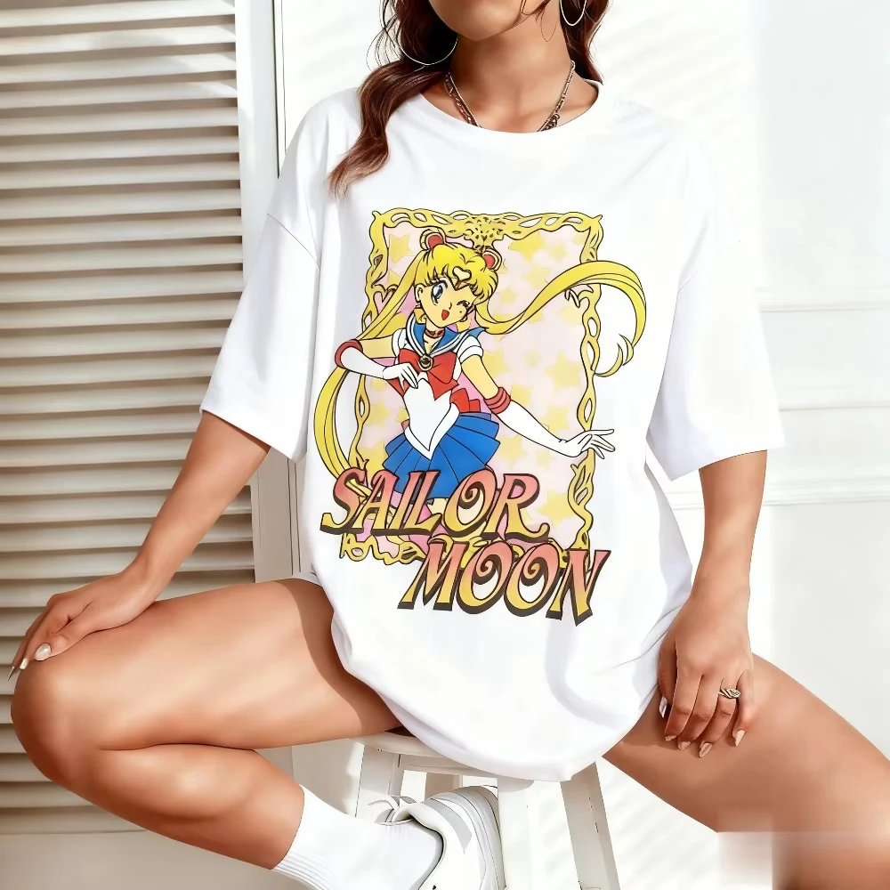 

MINISO Summer Sailor Moon Graphic T-shirts Men Women Printed Short Sleeve Oversized Casual Streetwear Kawaii Fashion Y2k Clothes