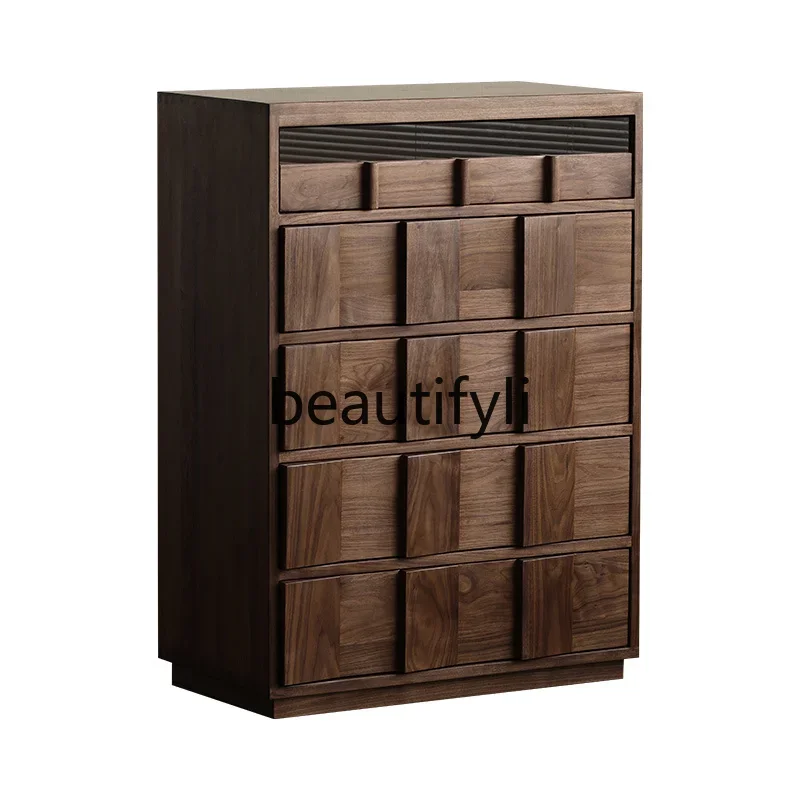 

G Black walnut chest of drawers Nordic all solid wood retro drawer storage cabinet Storage side cabinet