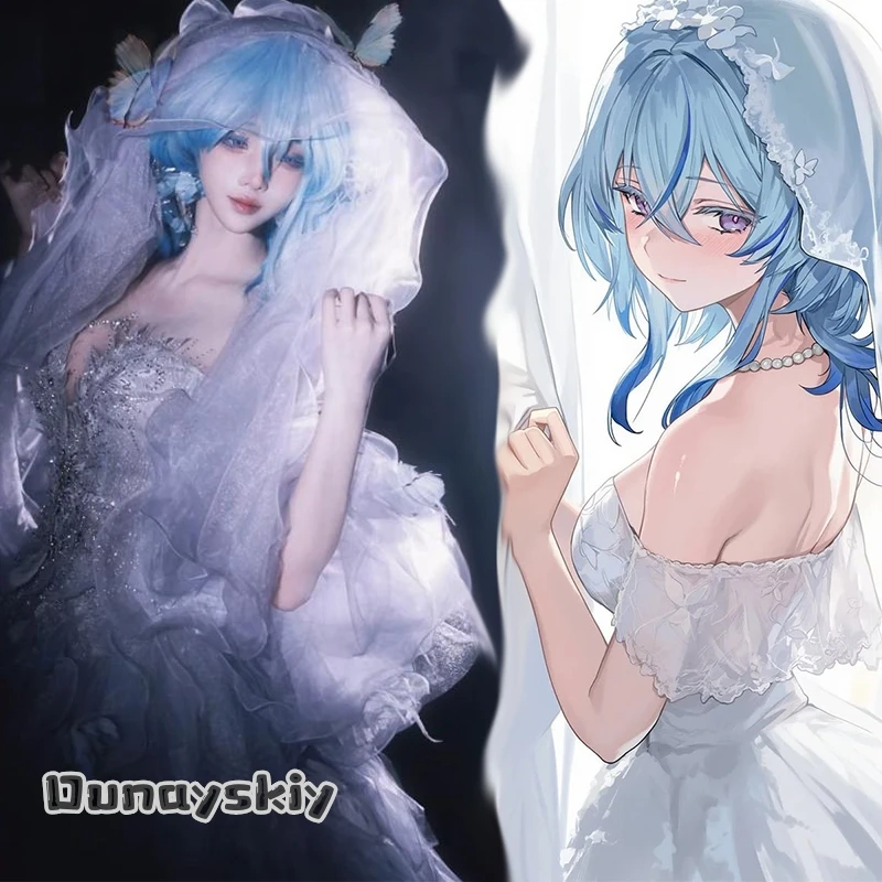 

MAG COS^Wuthering Waves Shorekeeper Cosplay Costume Music Moment Seris Blue White Dress Veil Butterfly Wedding Halloween