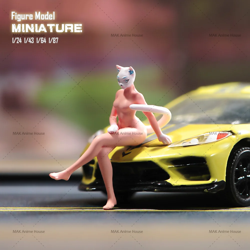 3D 인쇄 미니어처 1/87 1/64 1/43 1/24 모피 고양이 소녀 그림 디오라마 거리 장면 입상 디스플레이 모델 자동차 차량