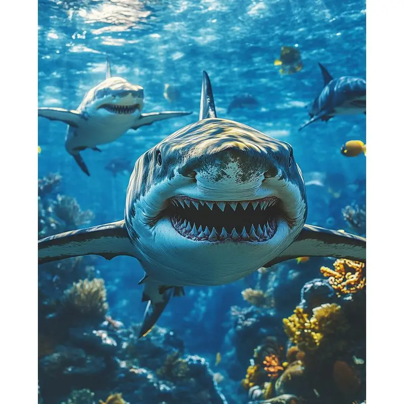 

PhotoCustom Diy Animal Painting By Numbers Underwater Shark Picture By Numbers Wall Art Acrylic Paint For Home Decor