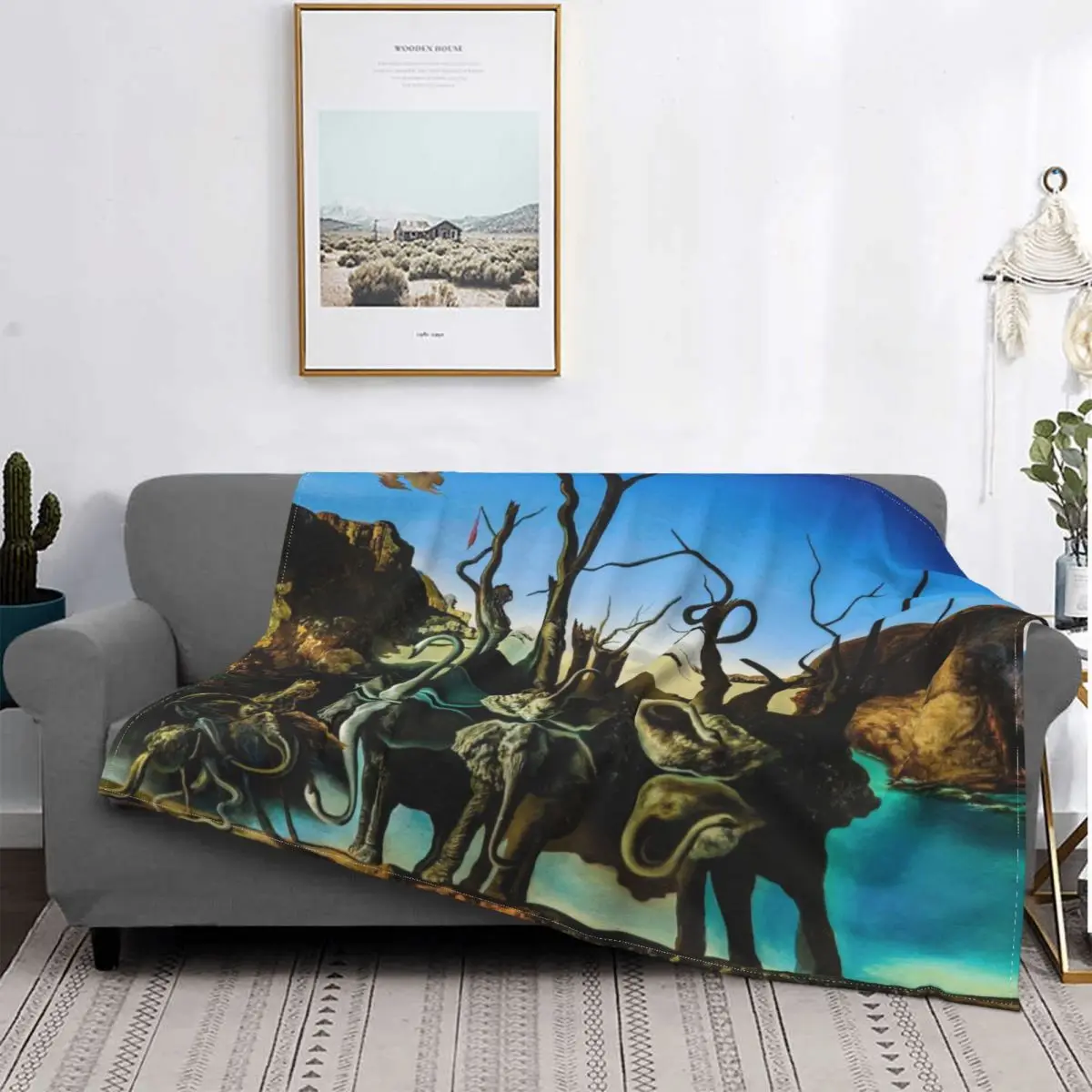 Fleece Salvador Dali Swans Reflecting Elephants Throw Blanket Flannel Spain Surrealism Artist Blankets for Bedding Sofa Quilt