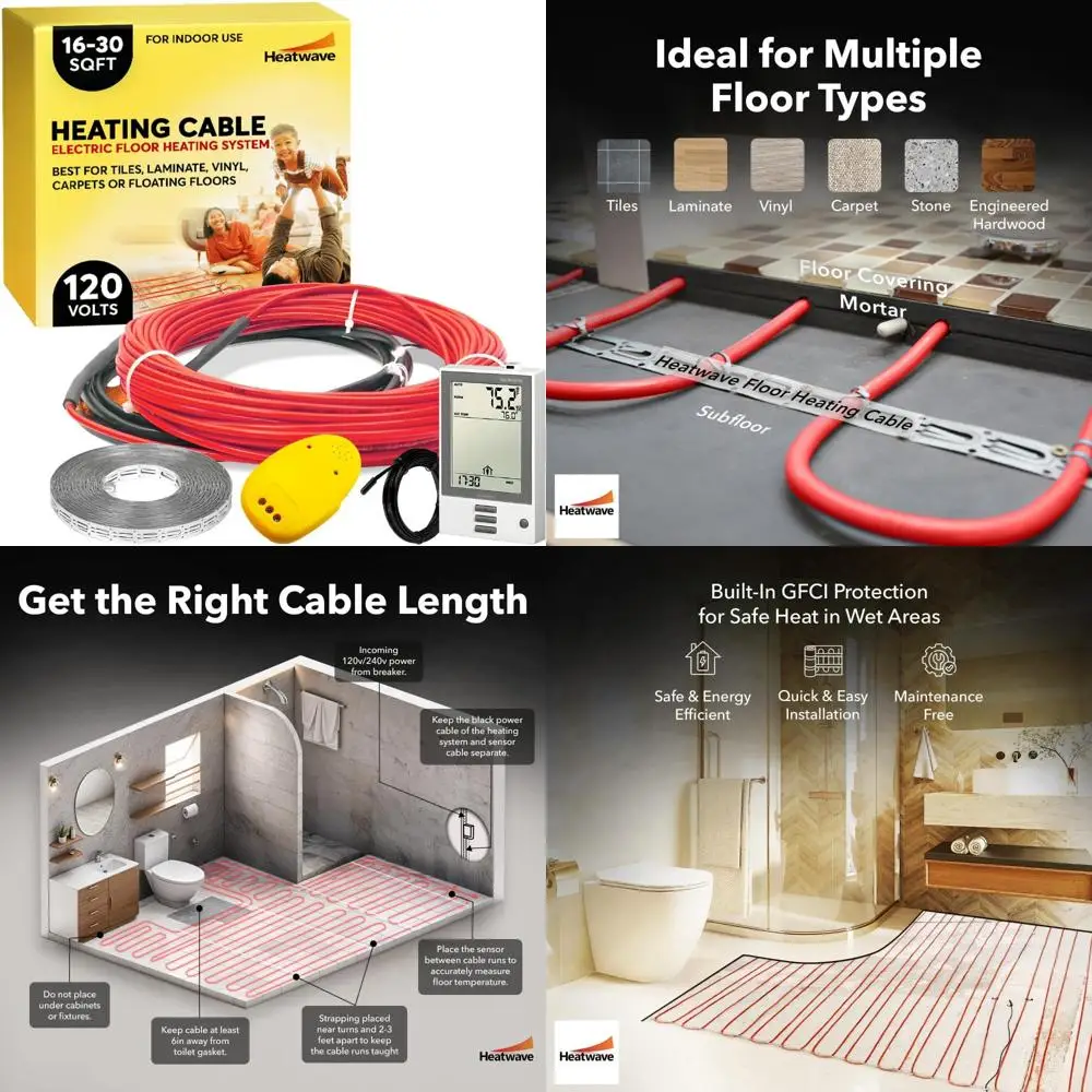 Sistema de aquecimento de piso radiante - Aquecedor elétrico de piso de 120 V para 16-30 pés quadrados, solução de piso aquecido eficiente