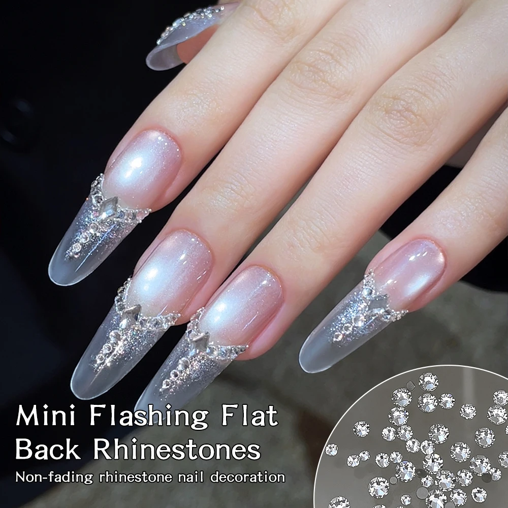 Wielorozmiarowe, płaskie, okrągłe cyrkonie z błyszczącymi kryształkami do zdobienia paznokci, akcesoria do manicure DIY.