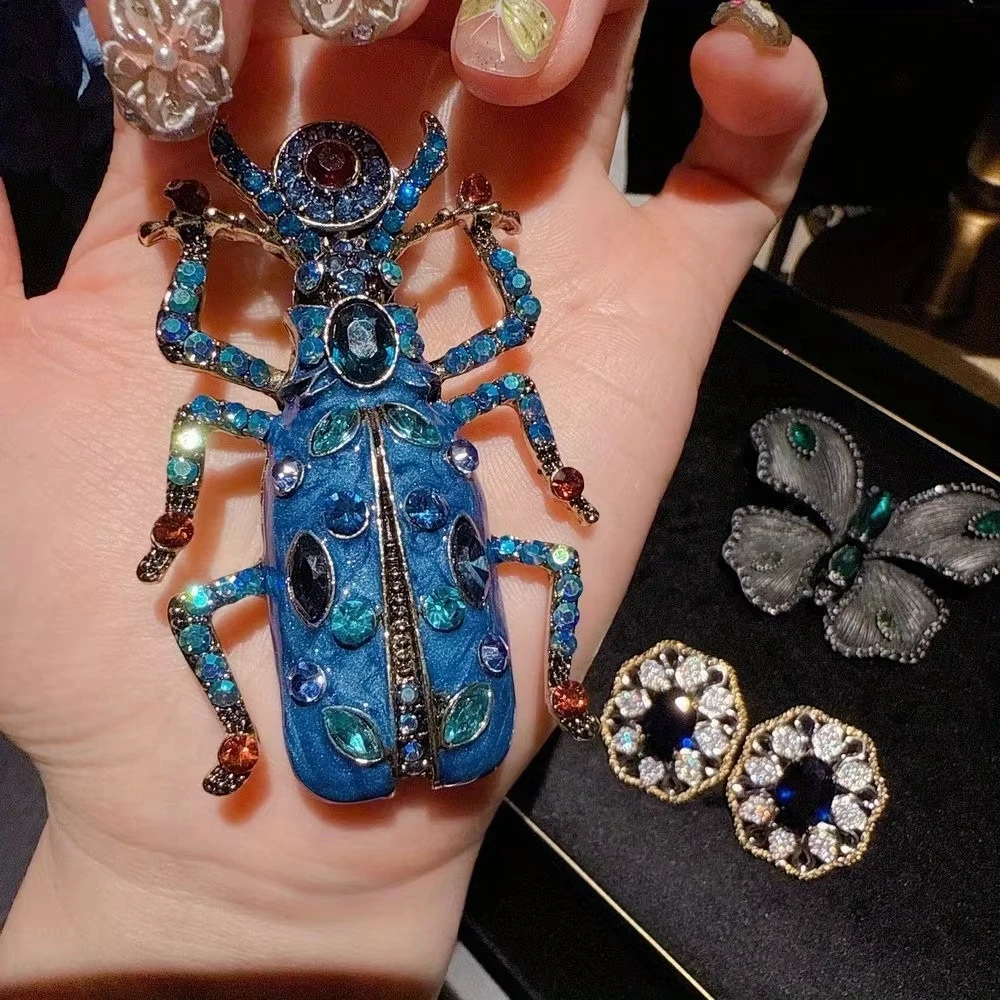SKEDS mujeres niñas repleto de cristal exquisito broche de escarabajo insignias moda de lujo de alta gama elegante señora insecto Pin Accesorios