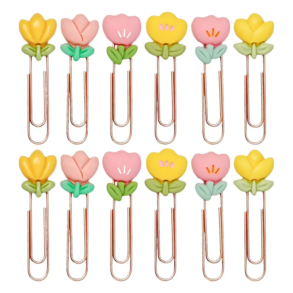 12 Pcs Bookmark Flower Marker Decorative Binder Clips Cute Paperclips Clamp Note Student