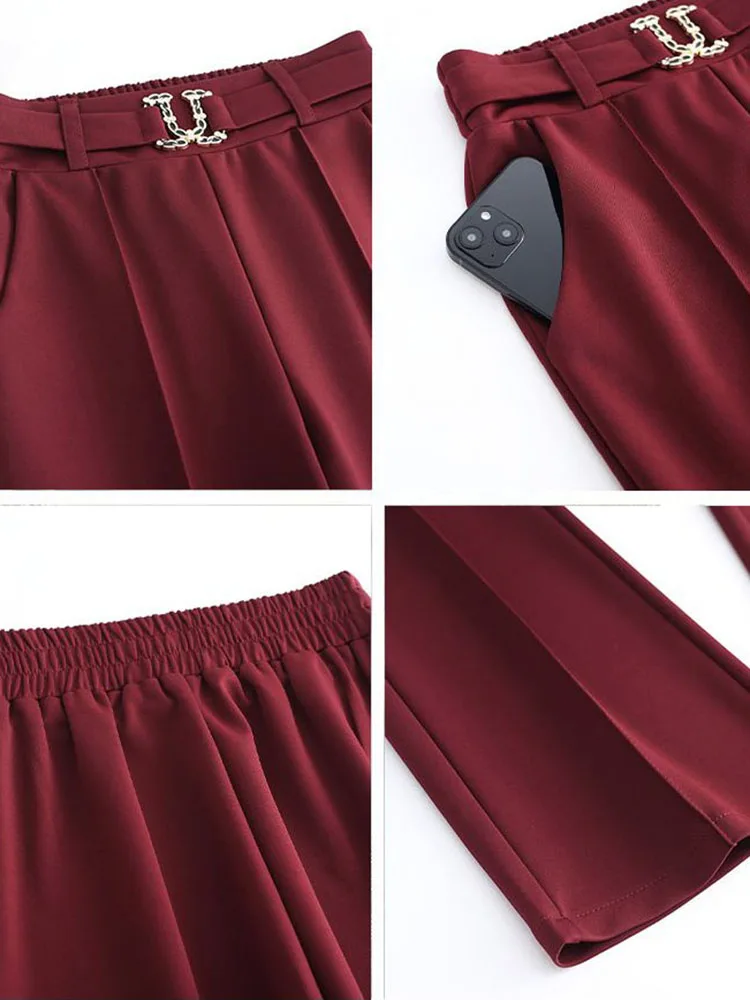 الإناث الرسمية سليم البدلة السراويل النساء مكتب مرونة عالية الخصر الحريم Pantalones ربيع الخريف Ol الكلاسيكية الصلبة كبيرة الحجم Calca XQ63