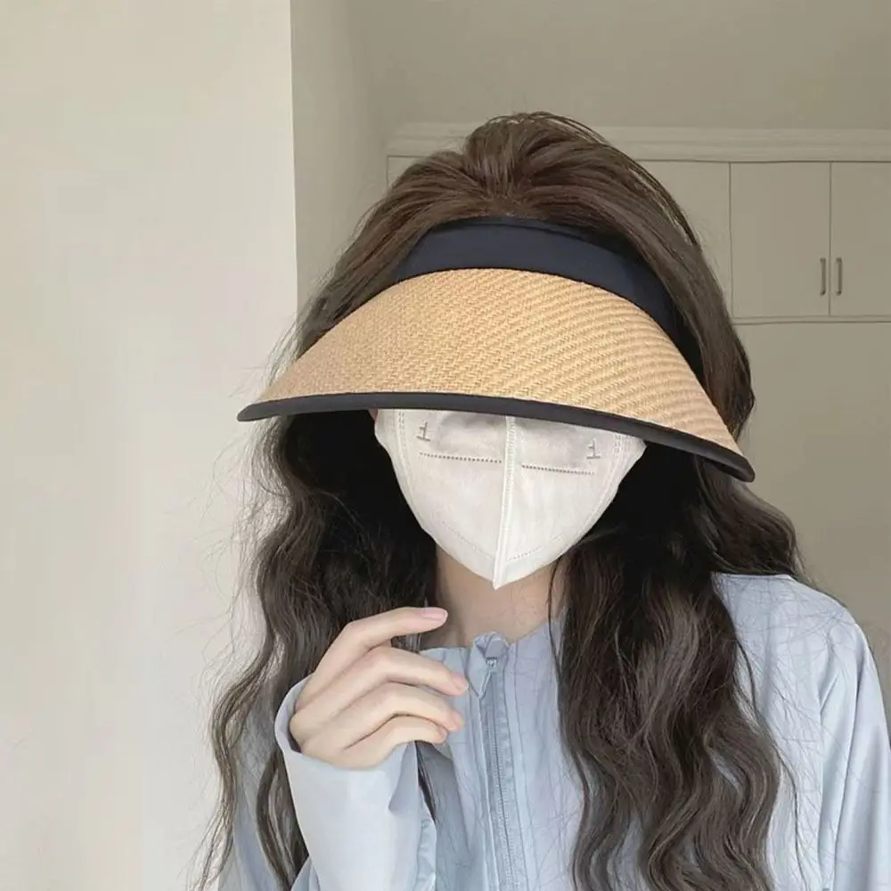 Practical Visors Straw Hat Sun Protection Large Eaves Empty Top Hat UV Protection Beach Hat