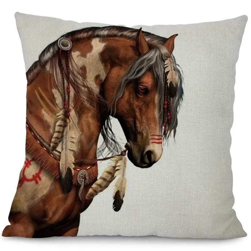 Printing Running Horse Cushion Cover Wild Animals Pillowcase Office Chair Waist Home Decor