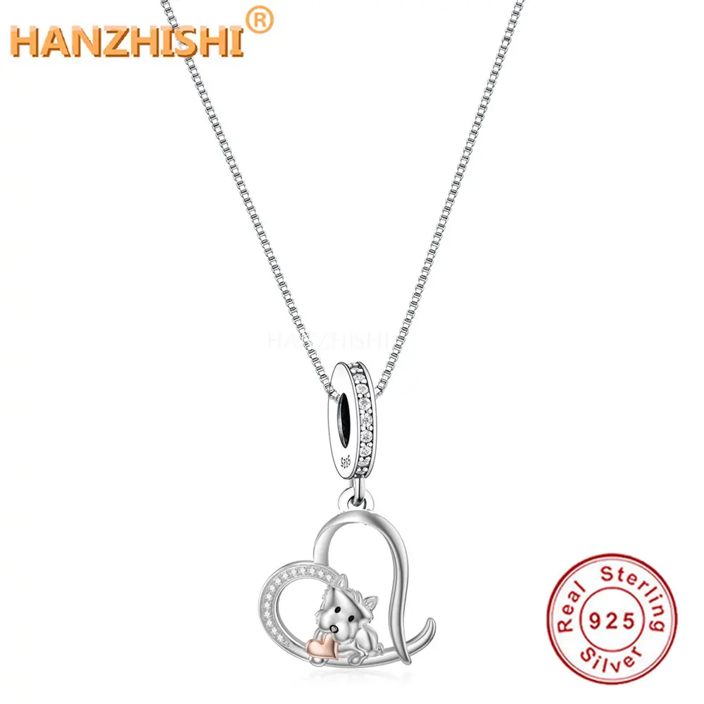 925 Sterling Silver Cute Dog Heart Pendant Necklace Jewellery Anniversary Birthday Mum Wife Girlfriend Child Gift