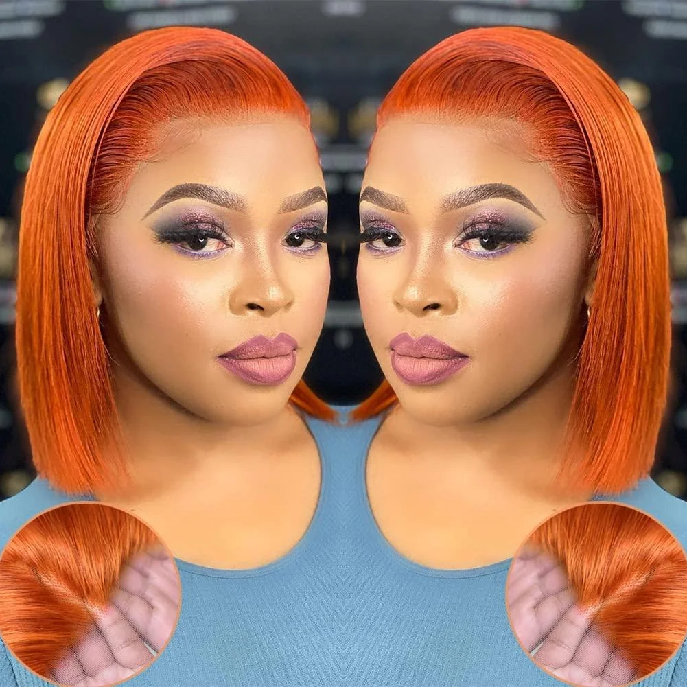 ISHINE 34 Inch Ginger Orange Bone Straight 13x4 Lace Front Human Hair Wigs Blonde 180% HD Transparent Lace Frontal Wigs